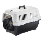 Caisse de transport pour animaux, plastique robuste, porte grillagée, poignée ergonomique, idéale pour chats et petits chiens, voyage sécurisé.