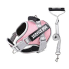 Harnais rose pour chien d'assistance avec laisse assortie, étiquette "Service Dog", ajustable et confortable, idéal pour chiens de travail.