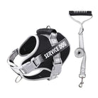 Harnais pour chien de service noir et blanc avec laisse assortie, boucle robuste, poignée ergonomique. Accessoire pour chien d'assistance.