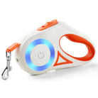 Laisse rétractable pour chien avec poignée ergonomique, lumière LED bleue, bouton de verrouillage, crochet métallique robuste. Accessoire promenade chien.