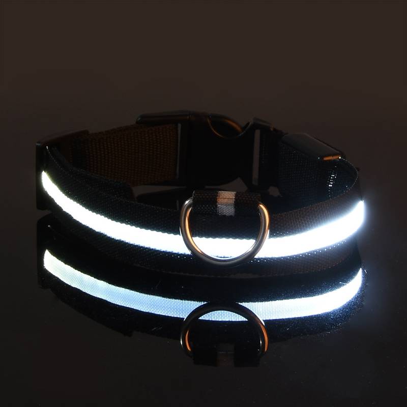 Collier pour chien LED lumineux, noir et blanc, réfléchissant, idéal pour la sécurité nocturne. Accessoire pour animaux de compagnie.