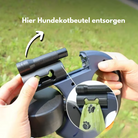 Laisse pour deux chiens avec distributeur de sacs à déjections, design ergonomique, idéale pour promenades, accessoires pour animaux de compagnie.