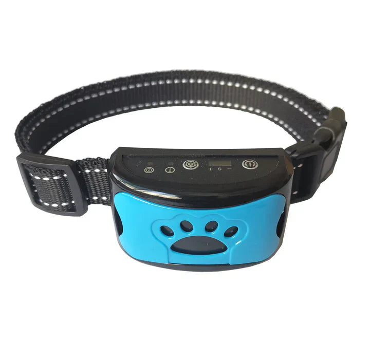 Collier anti-aboiement Zeus pour chien, noir et bleu, technologie avancée, réglable, efficace pour dressage, sécurité animale.