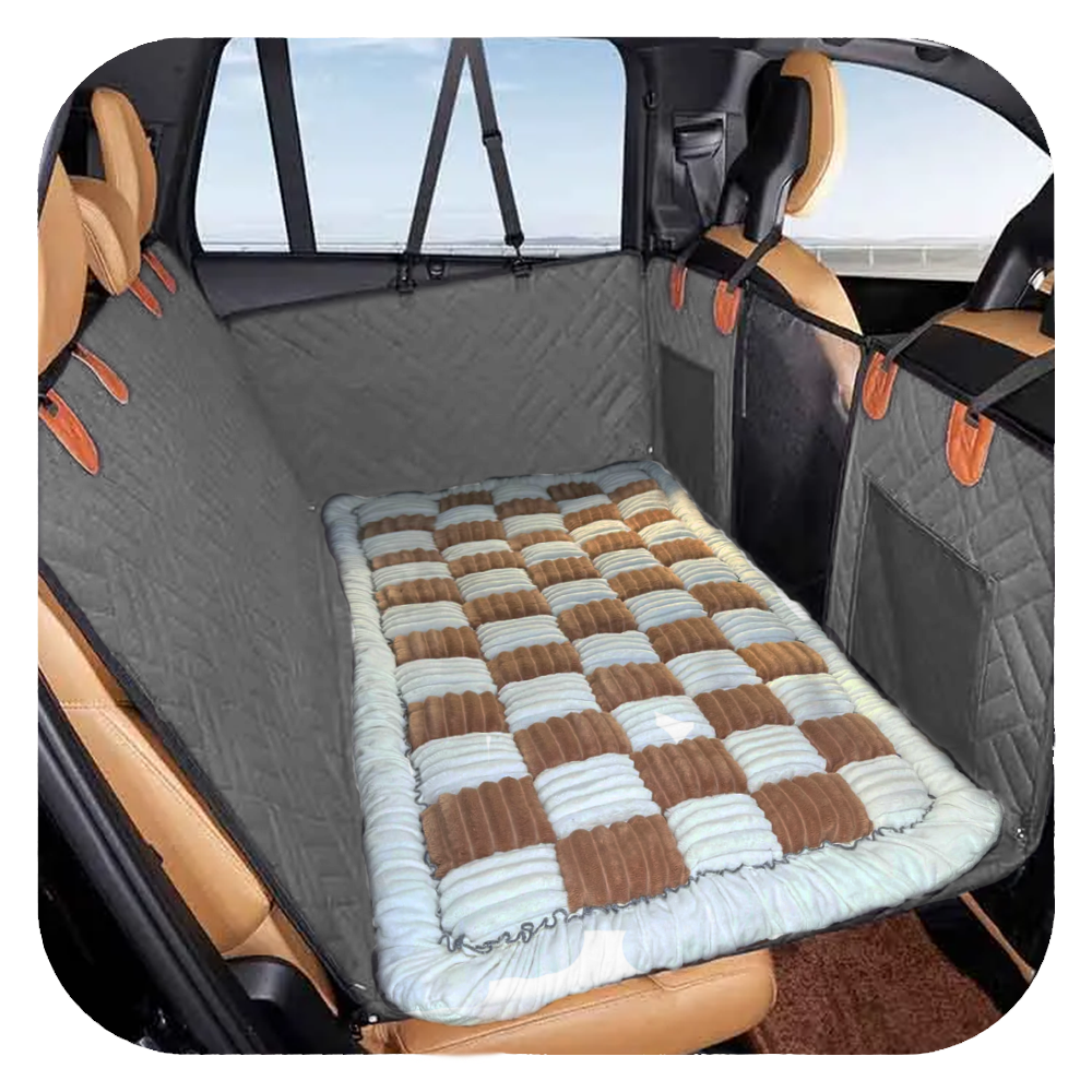Housse de siège auto grise pour animaux, matelassée, protection imperméable, installation facile, idéale pour voyager avec des chiens en toute sécurité.