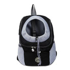 Sac à dos de transport pour animaux, noir et gris, avec maille respirante et fermeture éclair. Idéal pour chats et petits chiens.