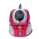 Sac à dos de transport pour animaux, rose et gris, avec fenêtre transparente. Idéal pour chats et petits chiens. Confortable et respirant.